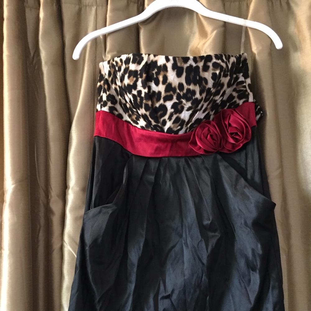 Cheetah Print, Red and Black Mini Dress